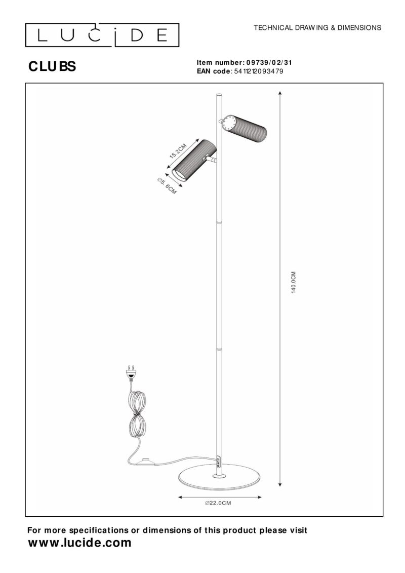 Lucide CLUBS - Stojacia lampa - 2xGU10 - Biela